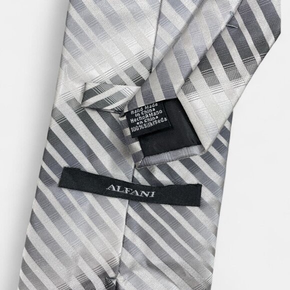 Alfani Silk Tie Striped Geometric Silver Black Formal Dress - Picture 4 of 6